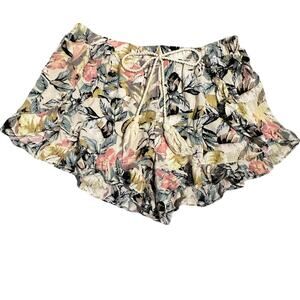 Ethereal Womens Pull on casual lounge, floral, ruffle shorts, pink blue S NWOT